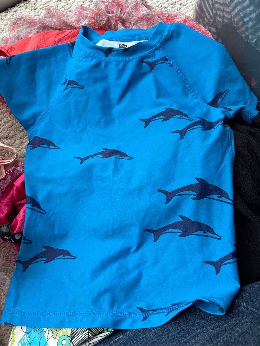 Tea Collection Blue Dolphin Print Kids Swim Rashguard
